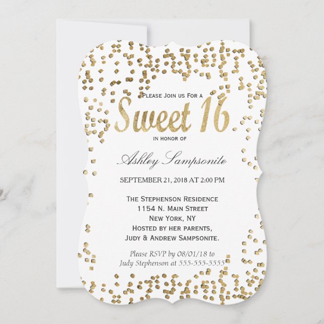 Invitación Elegante y sencillo Confetti de oro falso (Anverso)