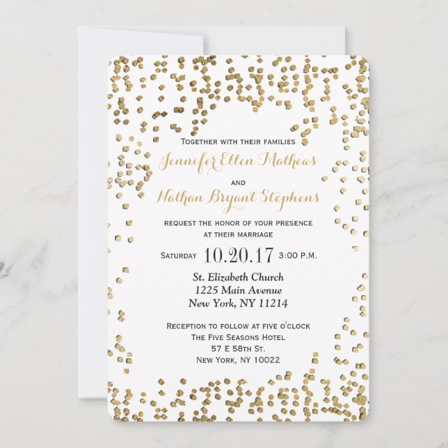 Invitación Elegante y sencillo Confetti de oro falso (Anverso)