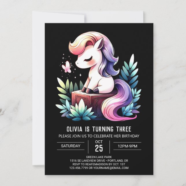 Invitación Elegante y sencillo cumpleaños de caballo (Anverso)