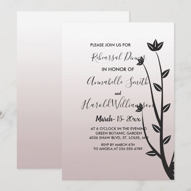 Invitación Elegante y sencillo    deja la cena de ensayo (Anverso / Reverso)