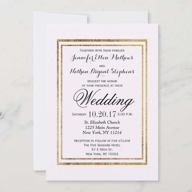 Invitación Elegante y sencillo esquema de oro falso y blanco (Anverso)