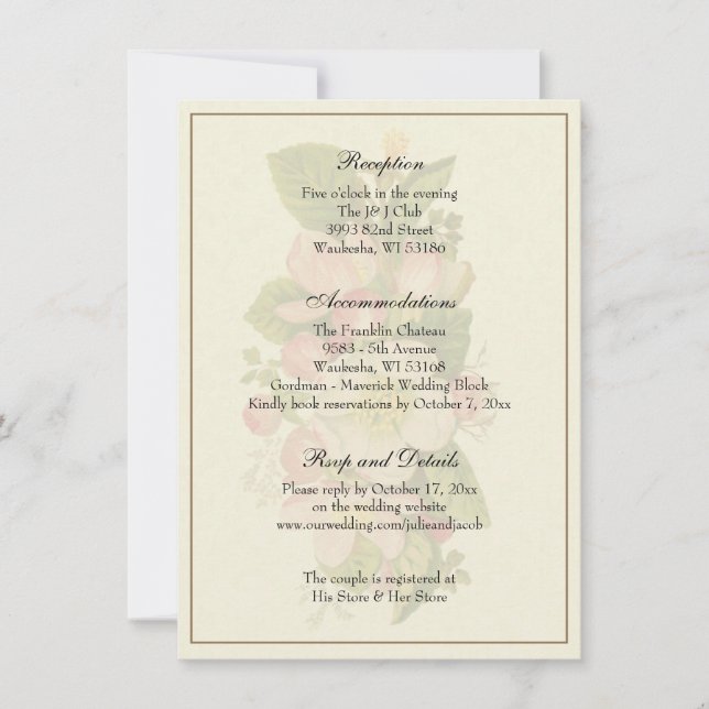 Invitación Elegante y sencillo gabinete de recepción de boda  (Anverso)
