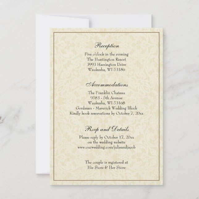 Invitación Elegante y sencillo gabinete de recepción de boda  (Anverso)