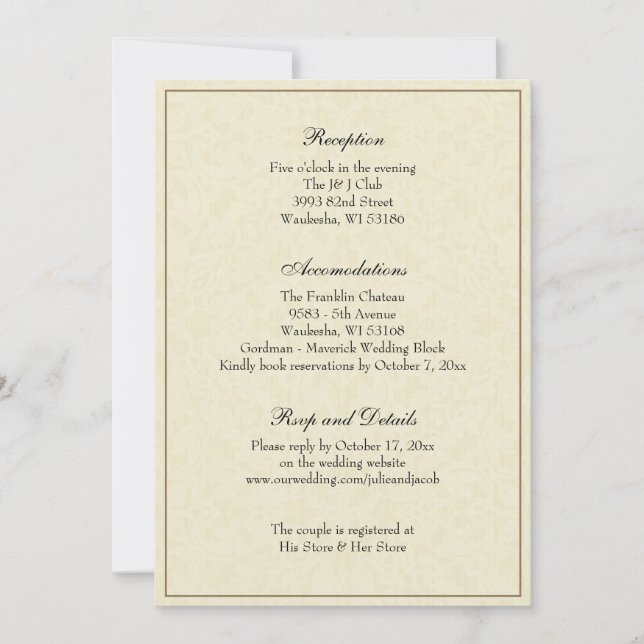 Invitación Elegante y sencillo gabinete de recepción de boda  (Anverso)
