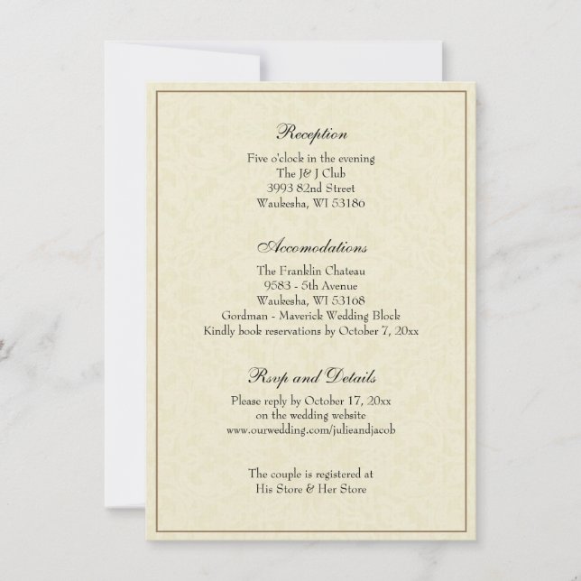 Invitación Elegante y sencillo gabinete de recepción de boda  (Anverso)