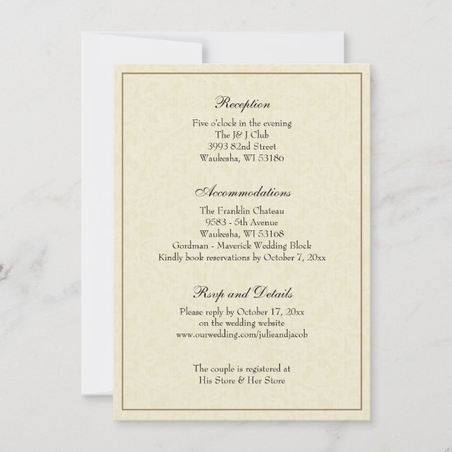 Invitación Elegante y sencillo gabinete de recepción de boda  (Anverso)