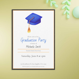 Invitación Elegante y sencillo tapón de graduación azul de la