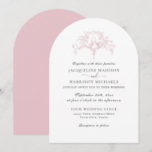 Invitación Elegante y Sencillo Toile Francés de Palomas Rosad