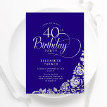 Invitación Elegante y simple 40 años Rosas de Plata Púrpura<br><div class="desc">Sencilla y elegante invitación a la fiesta de cumpleaños número 40 en morado y plata. Diseño elegante con rosas, Relieve metalizado falso plateado y tipo de letra de guión tipográfico. La carta de invitación a la moda es perfecta para una elegante celebración de cumpleaños femenina. Personaliza con tus propios detalles....</div>