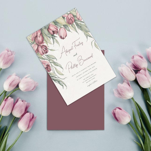 Invitación Elegante y simple acuarela Tulip Spring Wedding (Subido por el creador)