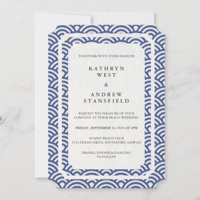 Invitación Elegante y simple azul oscuro + boda blanca en la  (Anverso)