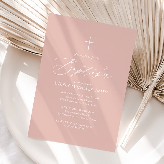 Invitación Elegante y simple bautismo de Chica cruzado rosa R (Subido por el creador)