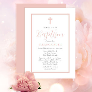 Invitación Elegante y simple bautismo de Chica rosa Rubor Min