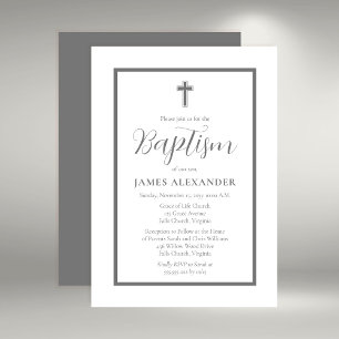 Invitación Elegante y simple bautismo de chico gris Minimalis