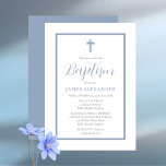 Invitación Elegante y simple bautismo de niño azul Minimalist<br><div class="desc">Un diseño simple,  minimalista y elegante de "bautismo" en azul y blanco con acento de texto en azul y otro texto en gris. Diseño compuesto por Holiday Hearts Designs.</div>