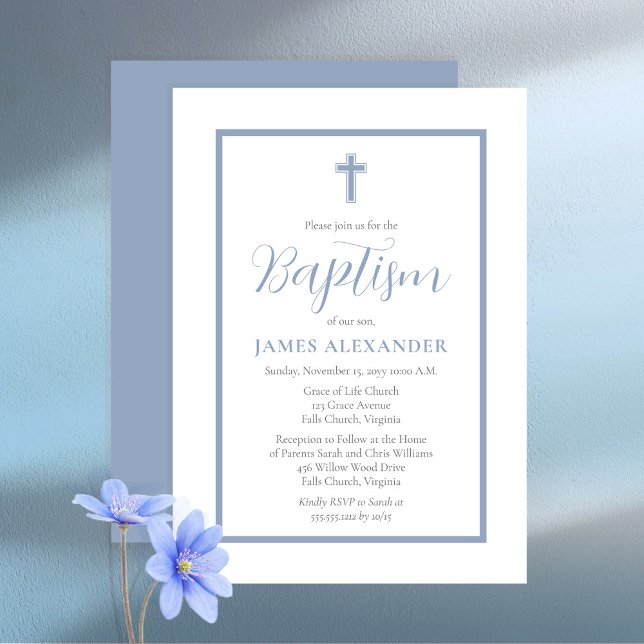 Invitación Elegante y simple bautismo de niño azul Minimalist (Subido por el creador)