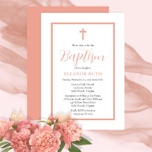 Invitación Elegante y simple bautismo rosado de Rubor en Dk M