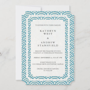Invitación Elegante y simple boda azul/verde + blanca en la p