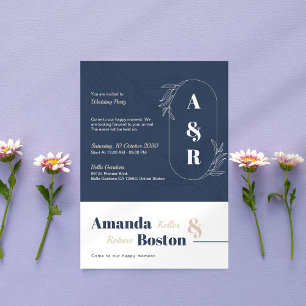 Invitación Elegante y simple Boda azul y beige