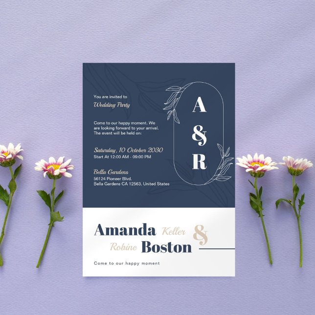 Invitación Elegante y simple Boda azul y beige (Subido por el creador)