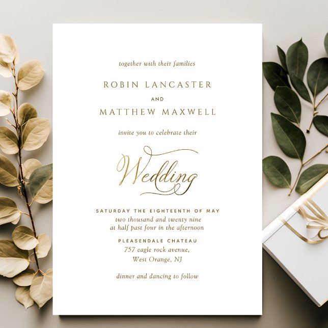 Invitación Elegante y simple Boda blanco y dorado (Subido por el creador)