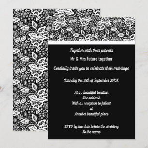 Invitación Elegante y simple Boda de encaje blanco negro