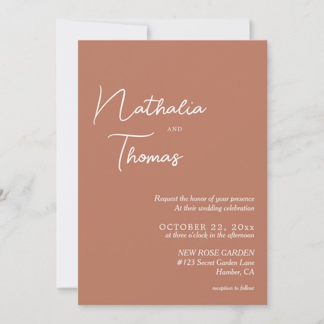 Invitación Elegante y simple Boda de fotografía de Terracota (Anverso)