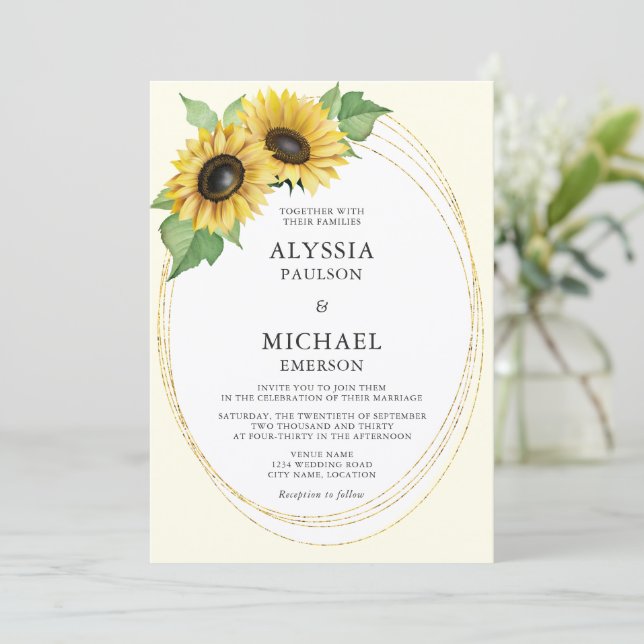 Invitación Elegante y simple Boda de girasoles (Anverso de pie)
