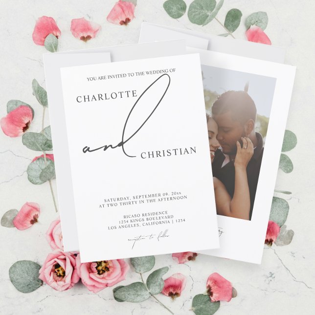 Invitación Elegante y simple Boda de guiones Minimalistas (Elegant and Simple Minimalist Script Wedding Invitations from Ricaso. Add your own photo and text)