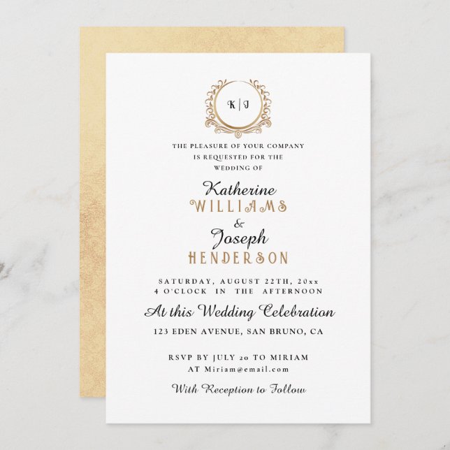 Invitación Elegante y simple Boda del Monograma Matrimonial (Anverso / Reverso)
