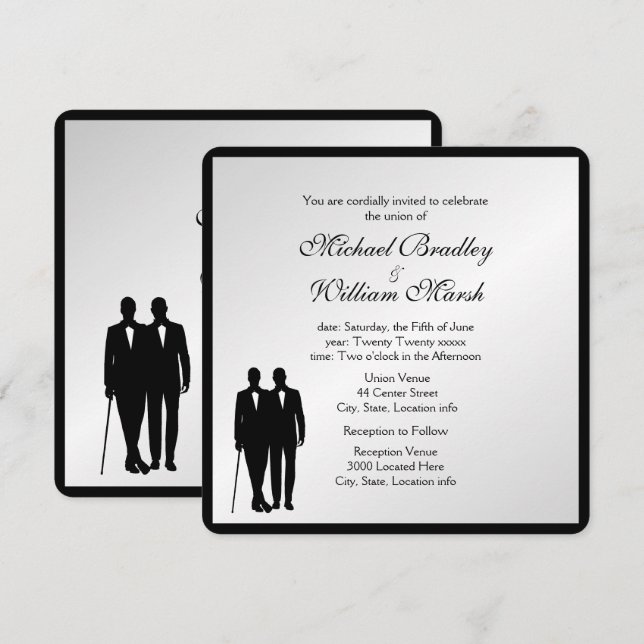 Invitación Elegante y simple Boda Groom Gay Silver (Anverso / Reverso)