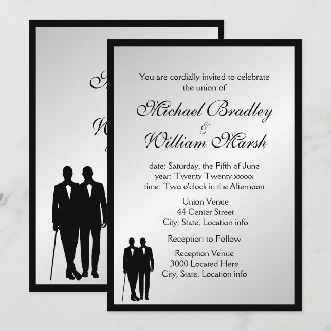 Invitación Elegante y simple Boda Groom Gay Silver (Anverso / Reverso)