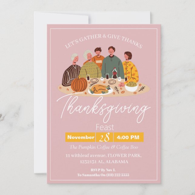 Invitación Elegante y simple calabaza de la cena de Acción de (Anverso)