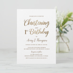 Invitación Elegante y simple Christening Blanco Oro Primer Cu
