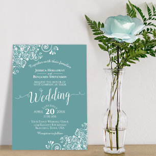 Invitación Elegante y simple encaje blanco sobre Boda Verde a