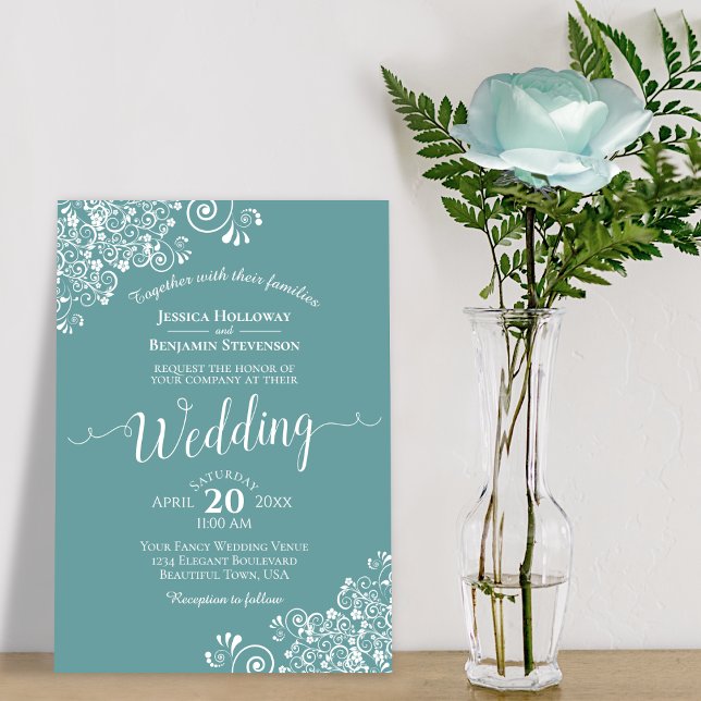 Invitación Elegante y simple encaje blanco sobre Boda Verde a (Subido por el creador)