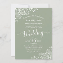 Invitación Elegante y simple encaje blanco sobre el Boda verd