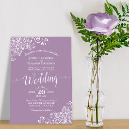 Invitación Elegante y simple encaje blanco sobre un Boda mora