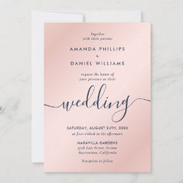 Invitación Elegante y simple escritura azul de la marina y Ru