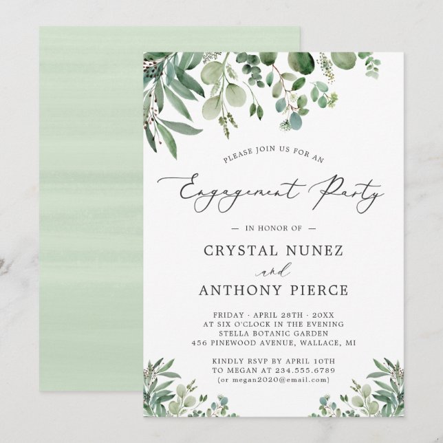 Invitación Elegante y simple Eucalyptus deja la fiesta de com (Anverso / Reverso)