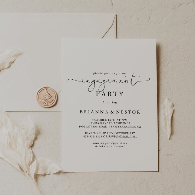 Invitación Elegante y simple fiesta de compromiso de caligraf (Subido por el creador)