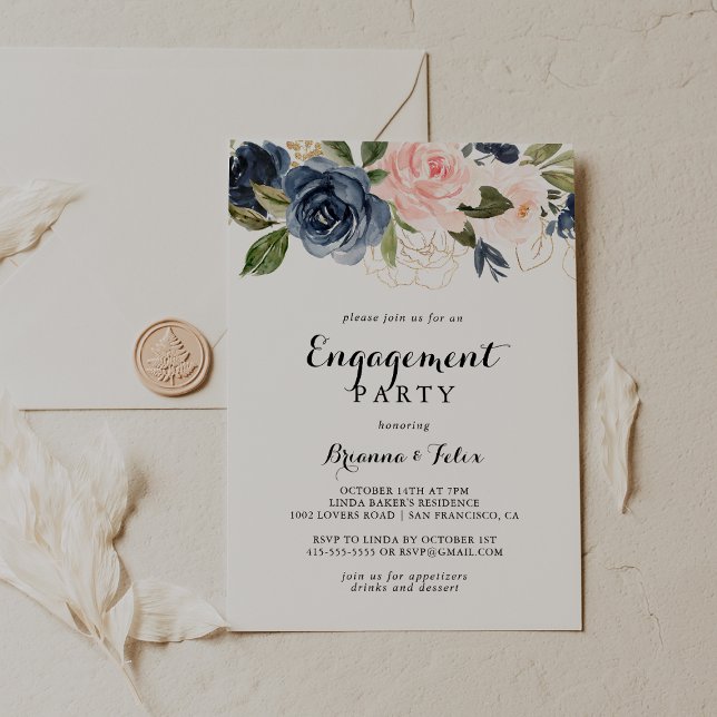 Invitación Elegante y simple fiesta de compromiso floral de i (Subido por el creador)