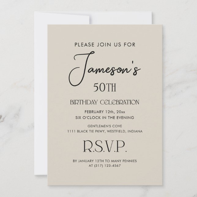 Invitación Elegante y simple fiesta de cumpleaños número 50 d (Anverso)