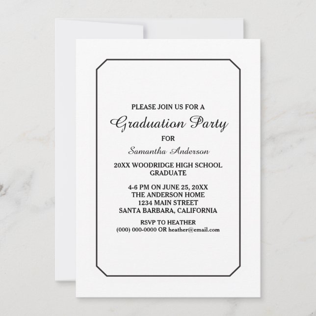 Invitación Elegante y simple fiesta de graduación blanca invi (Anverso)