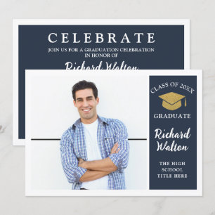 Invitación Elegante y simple fiesta de graduación de fotos en