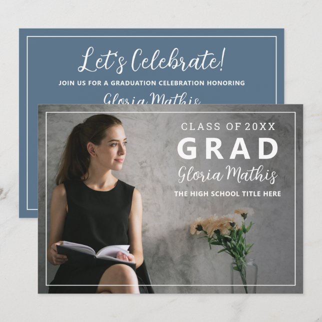 Invitación Elegante y simple fiesta de graduación de fotos en (Anverso / Reverso)