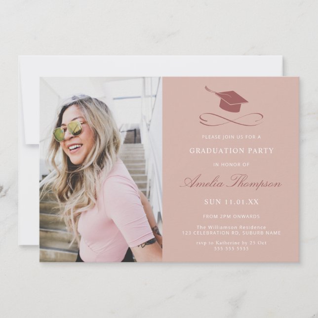 Invitación Elegante y simple fiesta de graduación de fotos ro (Anverso)