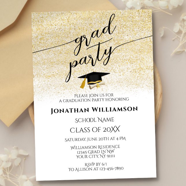 Invitación Elegante y simple fiesta de graduación de guiones  (Subido por el creador)