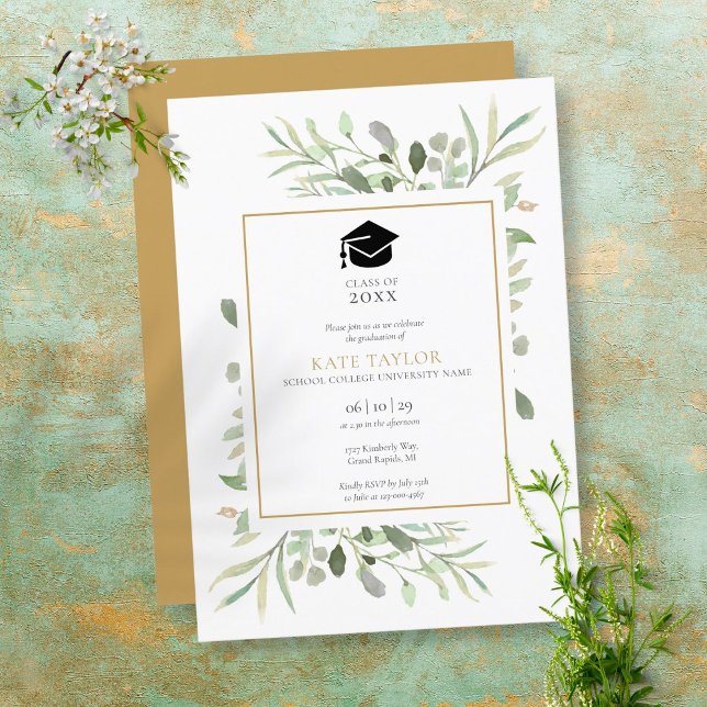 Invitación Elegante y simple fiesta de graduación de la veget (Subido por el creador)