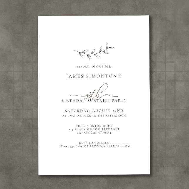 Invitación Elegante y simple Fiesta de sorpresa de cumpleaños (Subido por el creador)